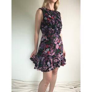 SALONI Silk Floral Ruffle Sleeveless Mini Dress US 4
